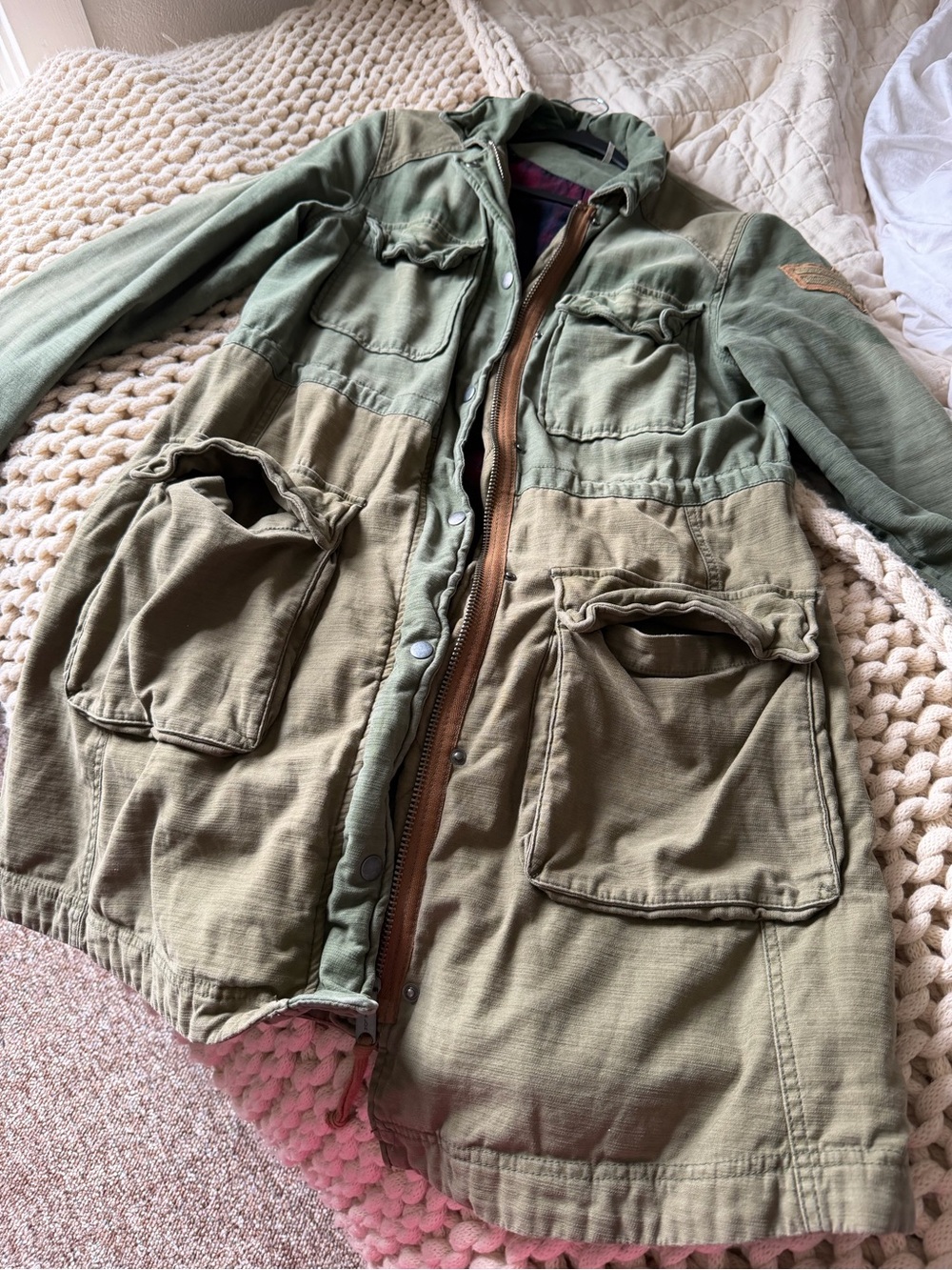 Two-Tone Olive Field Jacket - Casual Utility Coat